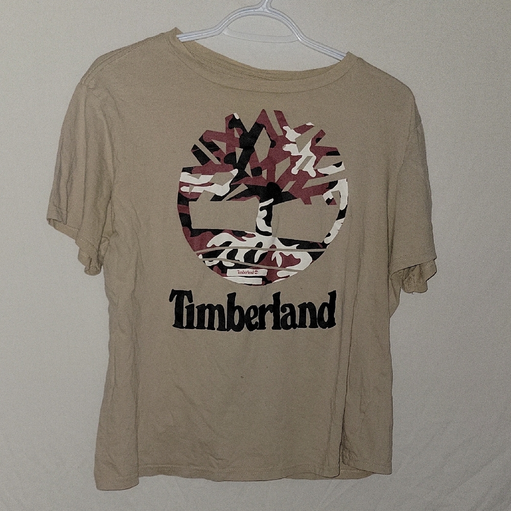 Timberland Beige Tee with Camouflage Logo